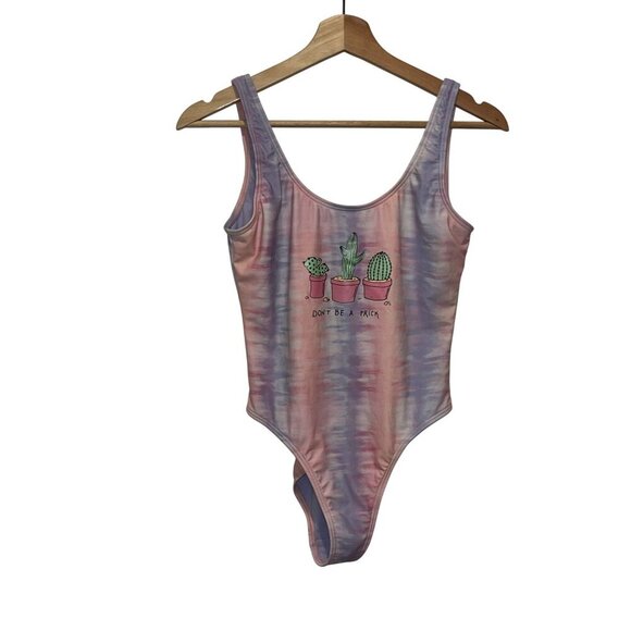 NWT JV by Jac Vanek (ZUMIEZ) Don't Be A Prick Pink & Purple Tie Dye One Piece Sw - Picture 1 of 9